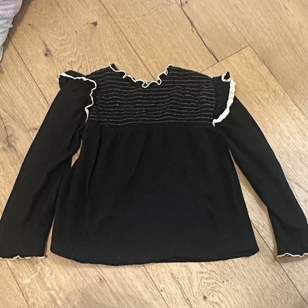 Zara girls long sleeve Black and White Ruffle Trim Top 7